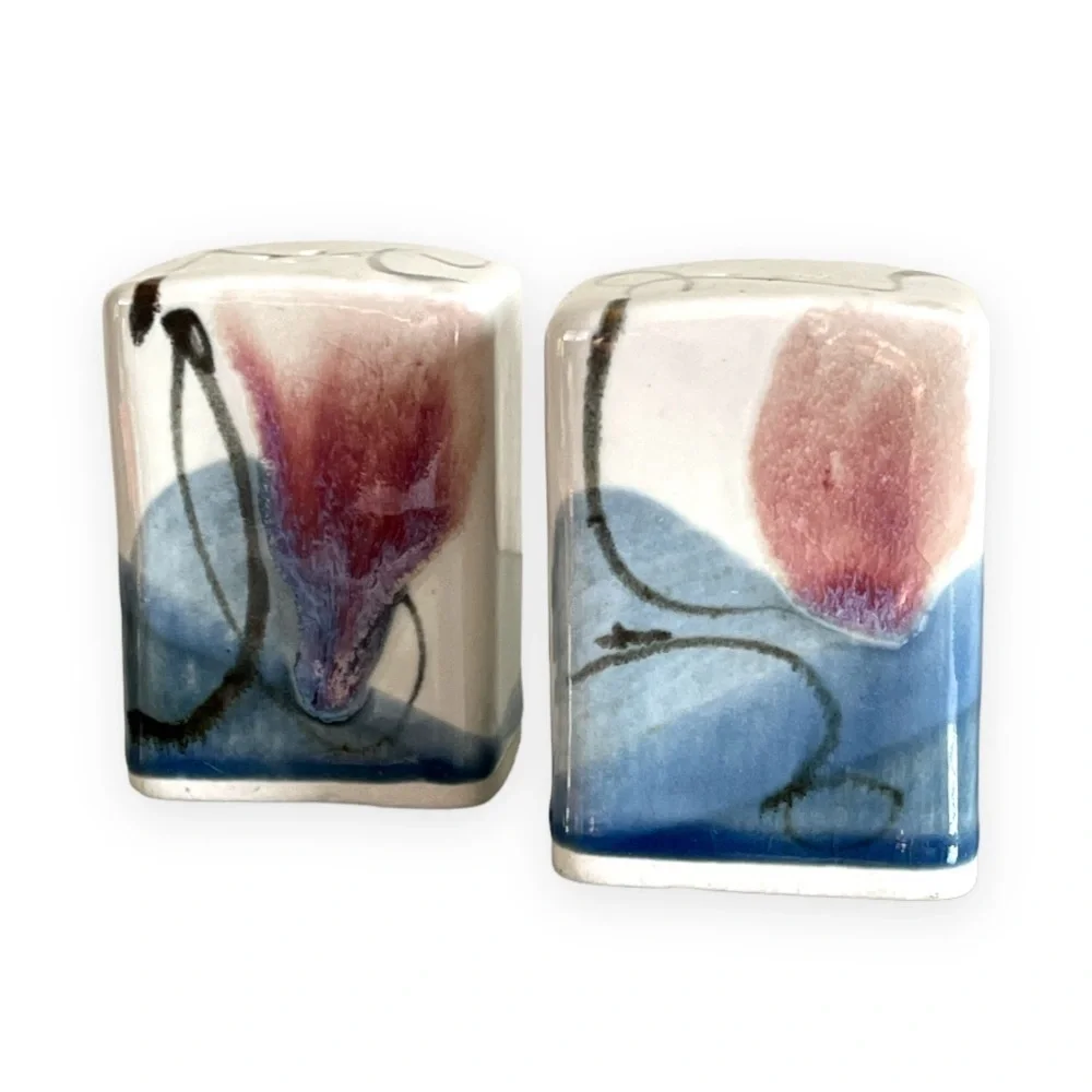 Ceramic Studio Pottery Salt and Pepper Shakers Handmade Geometric‎ Art 2x3